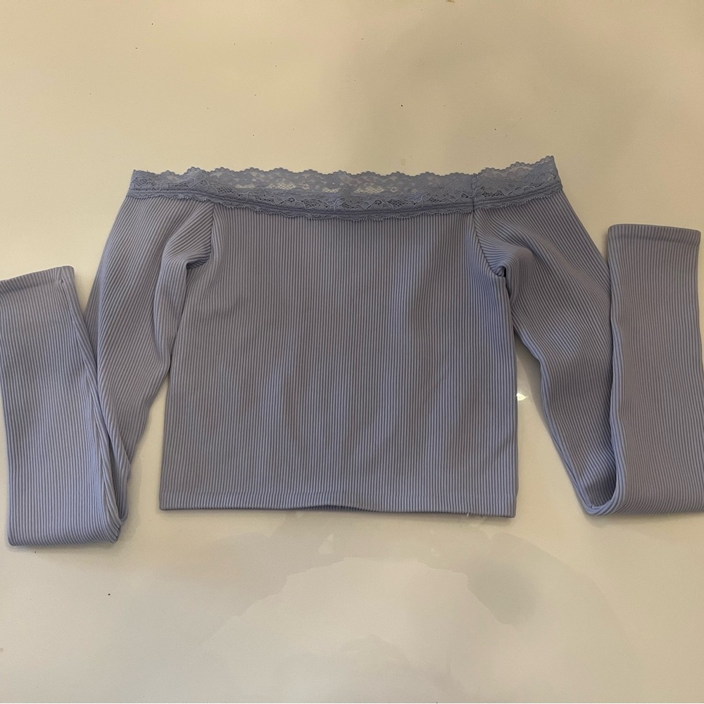 Off-Shoulder Ribbed Top with Lace Trim